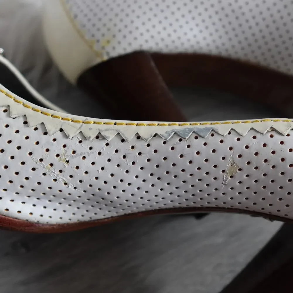 Fendi White and Cream Patent Leather Peep-Toe Heels